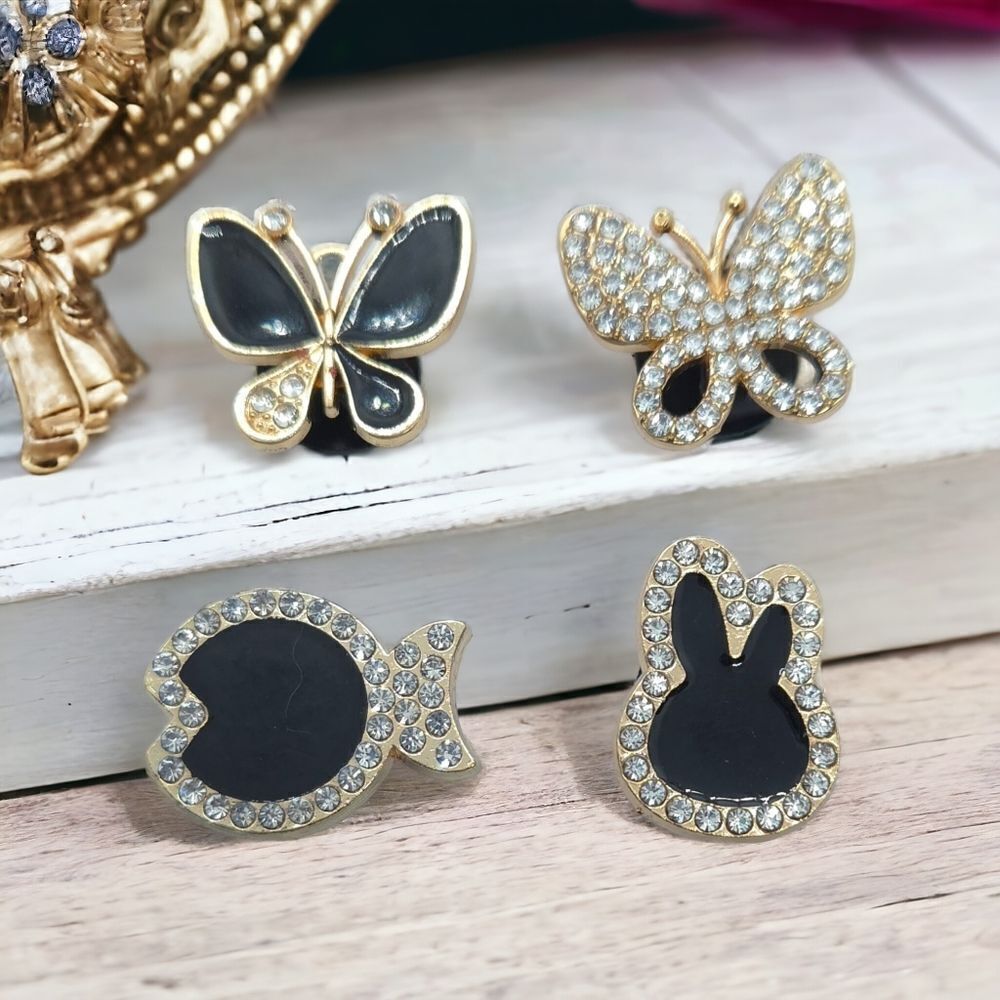 Bling Metal Shoe Charms 4-pack Croc Flip Flop Clog Jewelry Rhinestone Sparkle